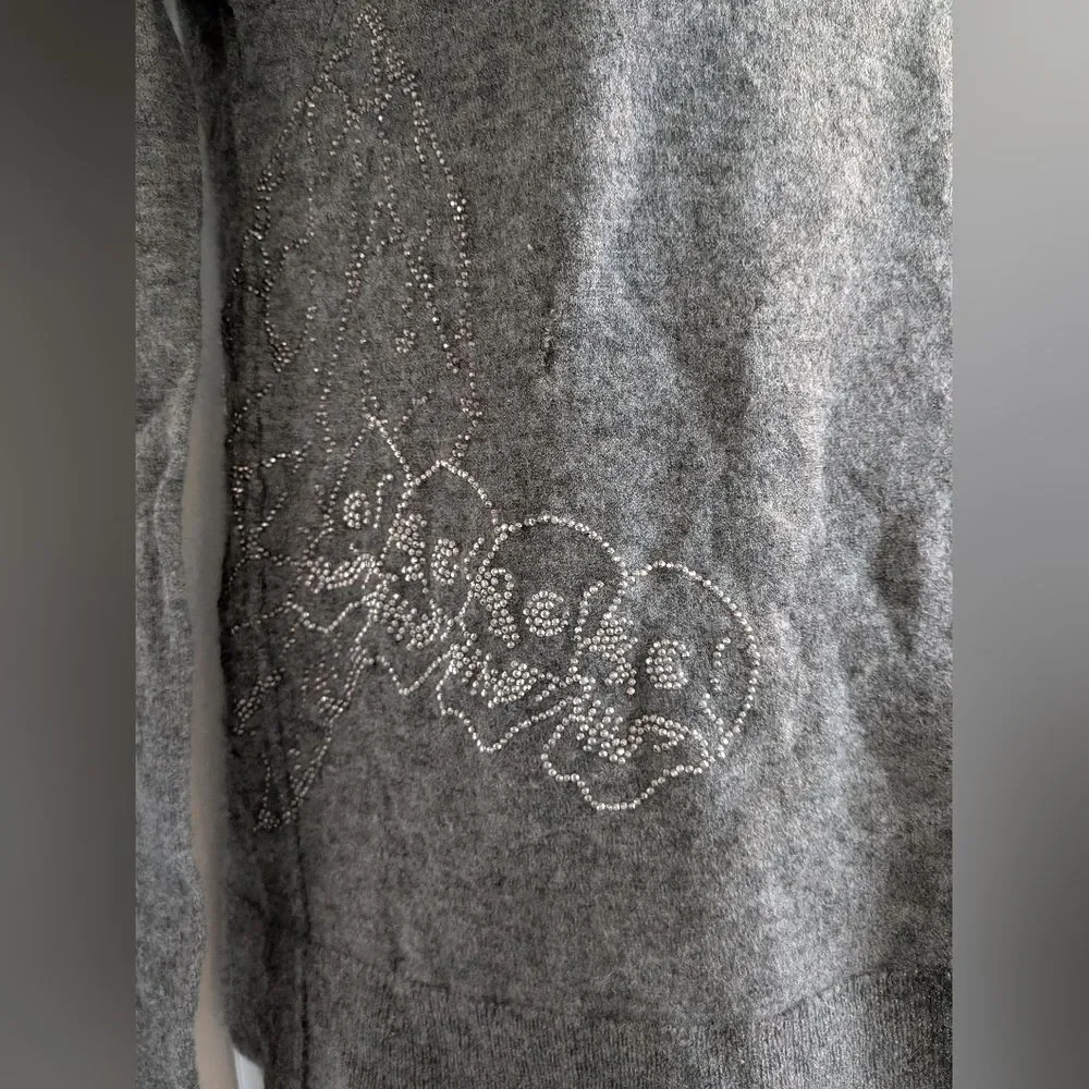 Zadig & Voltaire Gray Cashmere And Beaded Star And Skull Luxury Medium - Picture 3 of 7